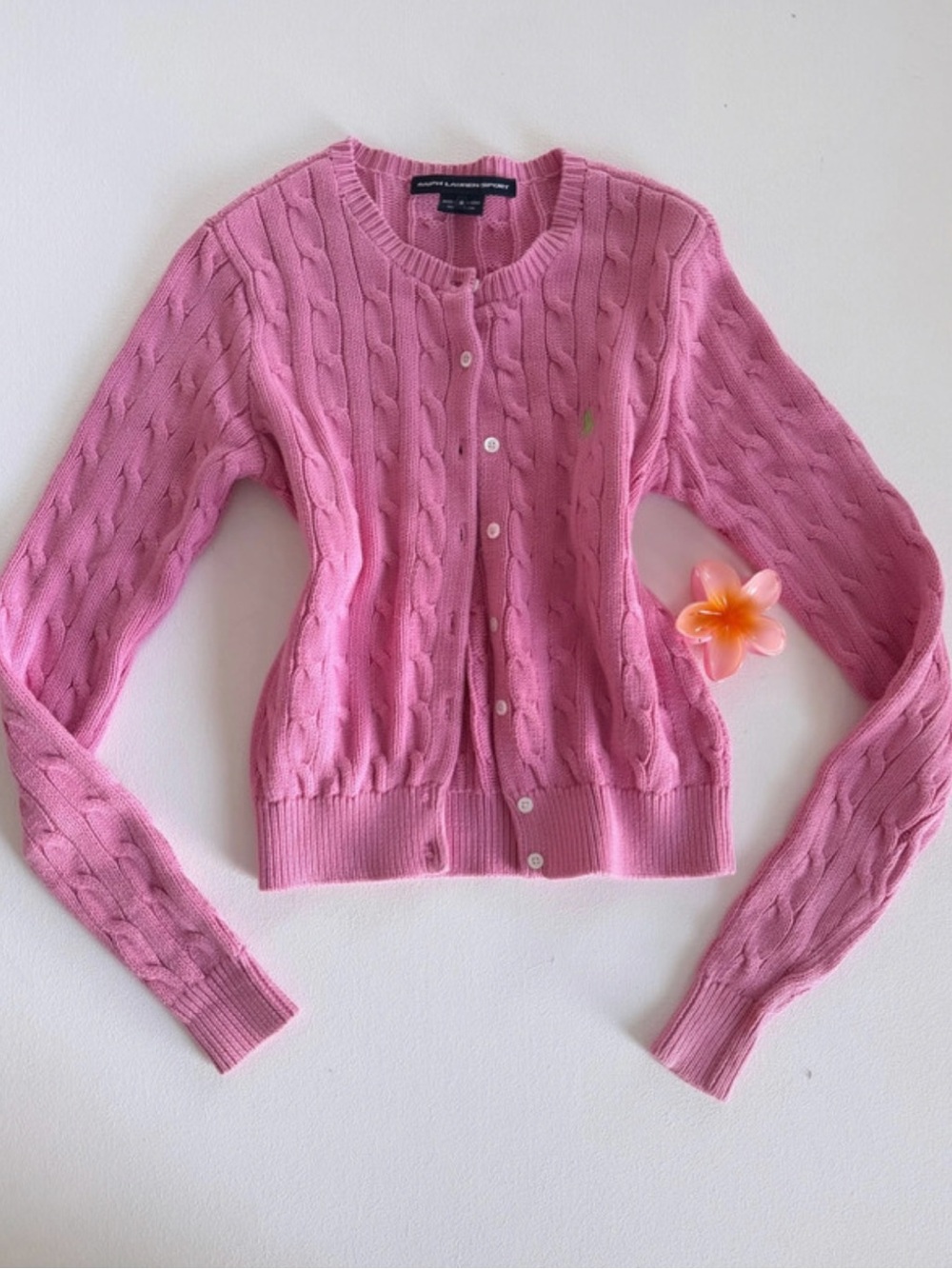 Vintage Ralph Lauren Sport Pink Cable Knit
Cardigan Sweater Size S